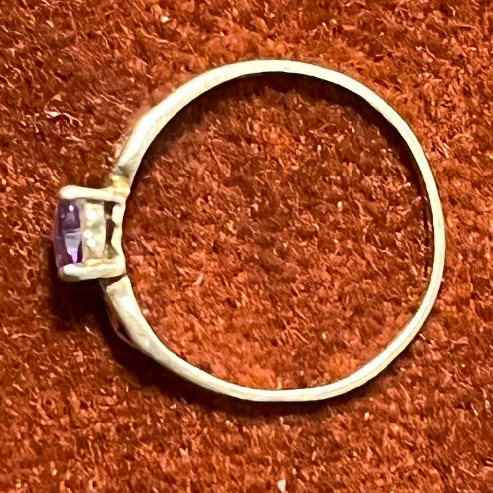 10K SZ 8 HEART AMETHYST SCROLLWORK VINTAGE RING - Picture 5 of 5
